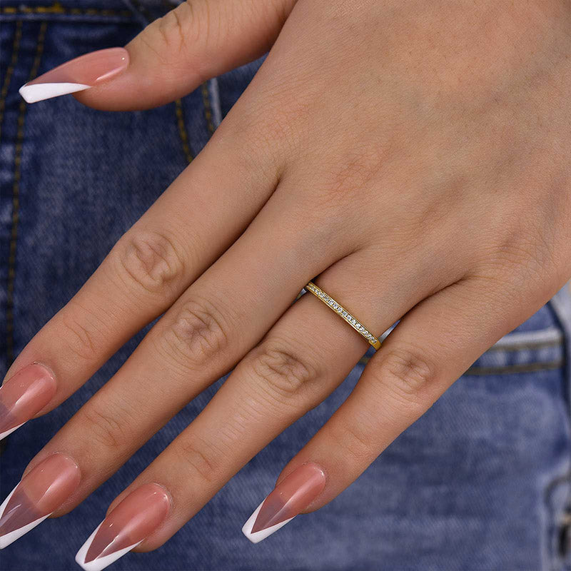 Exclusive Yellow Gold Channel Set Curved Half Wedding Band
