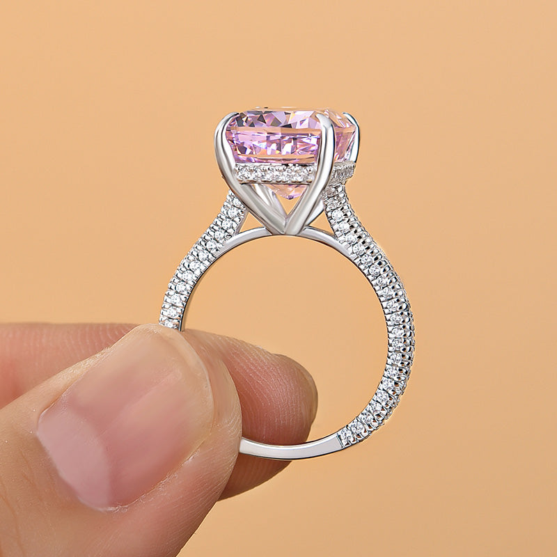 Lovely Crushed Ice Pink Stone Cushion Cut Engagement Ring