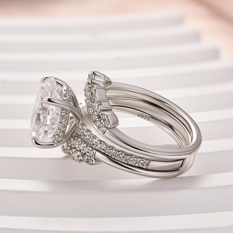 Moissanite 4.0 Ct Oval Cut Insert Wedding Ring Set With Jacket Stack Wedding Band