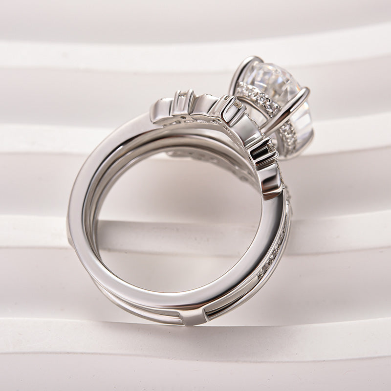 Moissanite 4.0 Ct Oval Cut Insert Wedding Ring Set With Jacket Stack Wedding Band