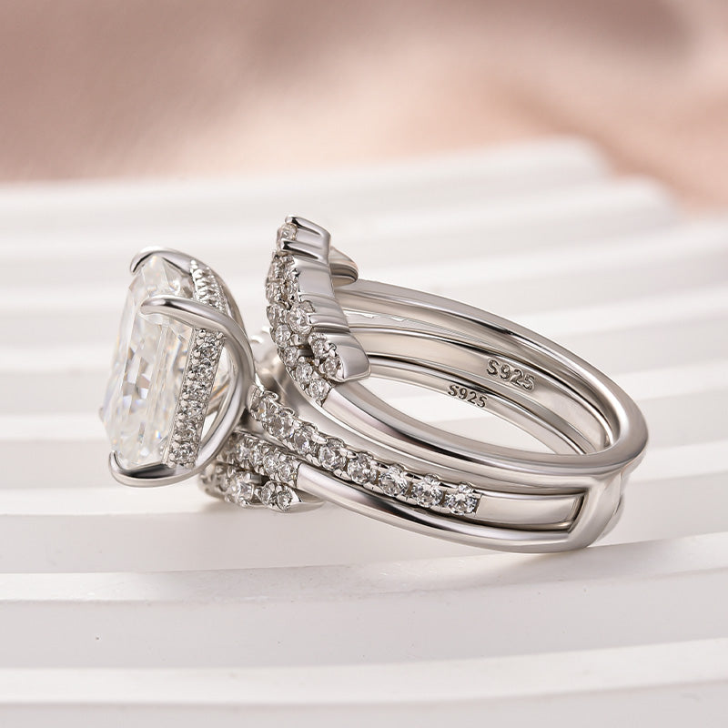 Moissanite 3.5 Ct Radiant Cut Insert Wedding Ring Set With Jacket Stack Wedding Band