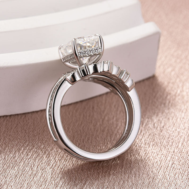 Moissanite 3.5 Ct Radiant Cut Insert Wedding Ring Set With Jacket Stack Wedding Band