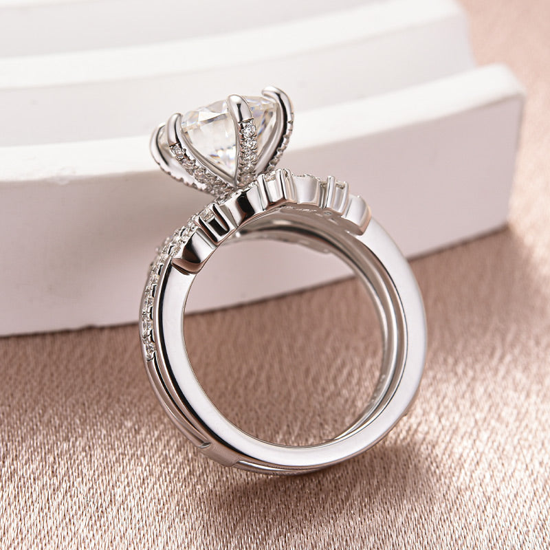 Moissanite 3.0 Ct Round Cut Insert Wedding Ring Set With Jacket Stack Wedding Band
