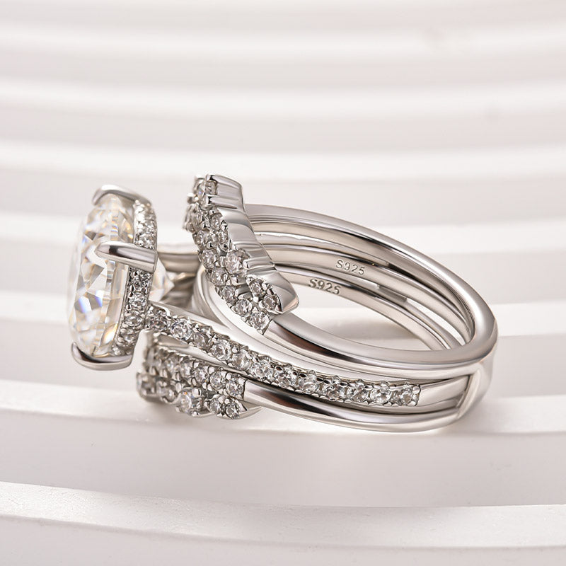 Moissanite 4.0 Ct Round Cut Insert Wedding Ring Set With Jacket Stack Wedding Band