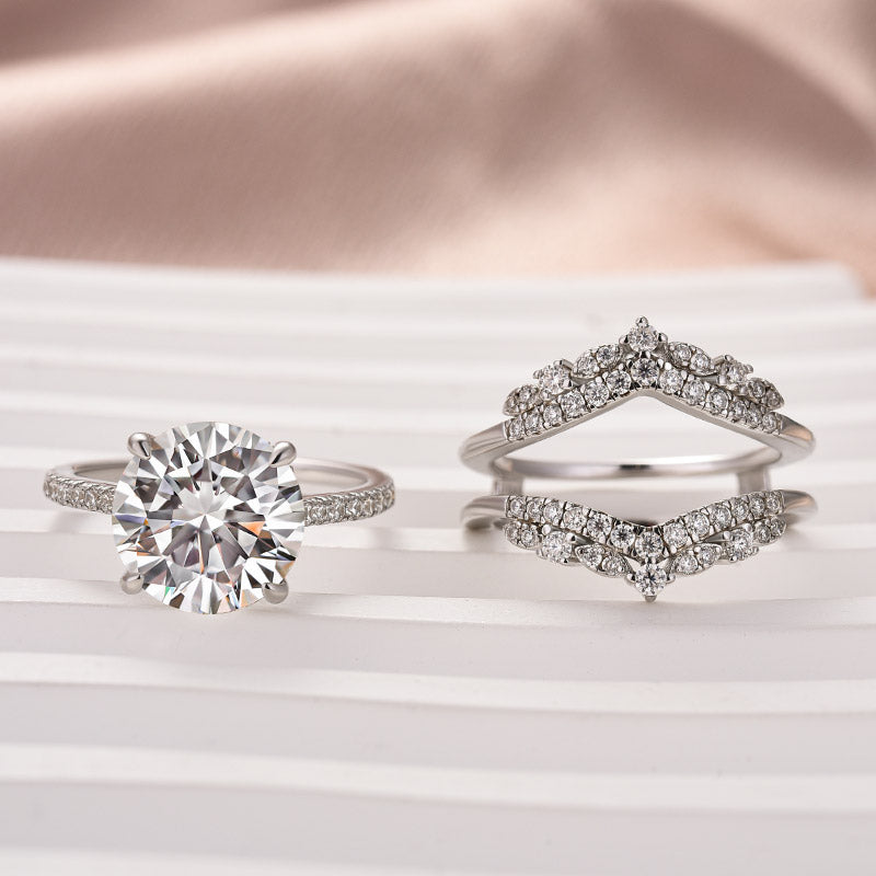Moissanite 4.0 Ct Round Cut Insert Wedding Ring Set With Jacket Stack Wedding Band