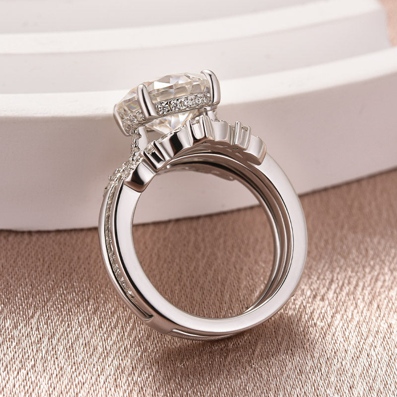 Moissanite 4.0 Ct Round Cut Insert Wedding Ring Set With Jacket Stack Wedding Band