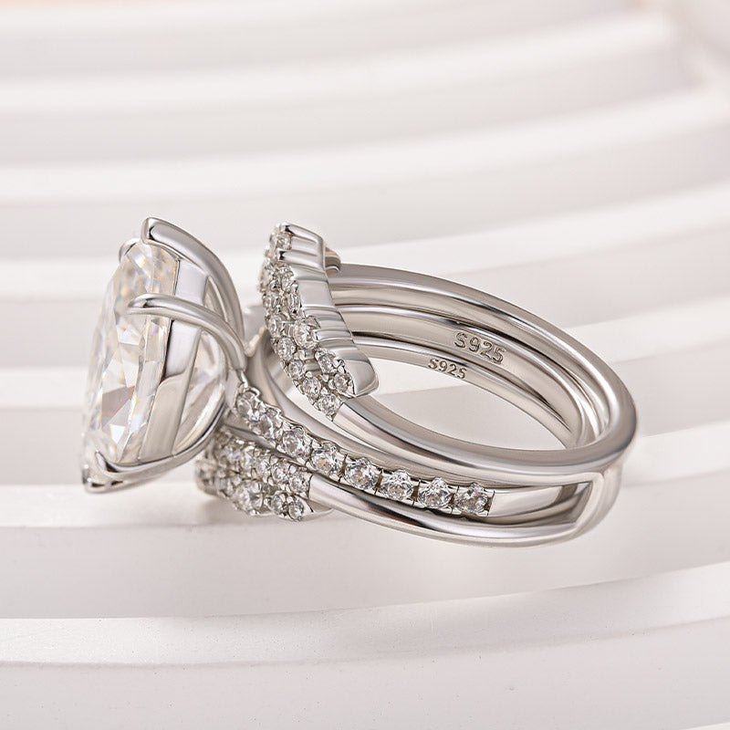 Moissanite 4.0 Ct Marquise Cut Insert Wedding Ring Set With Jacket Stack Wedding Band