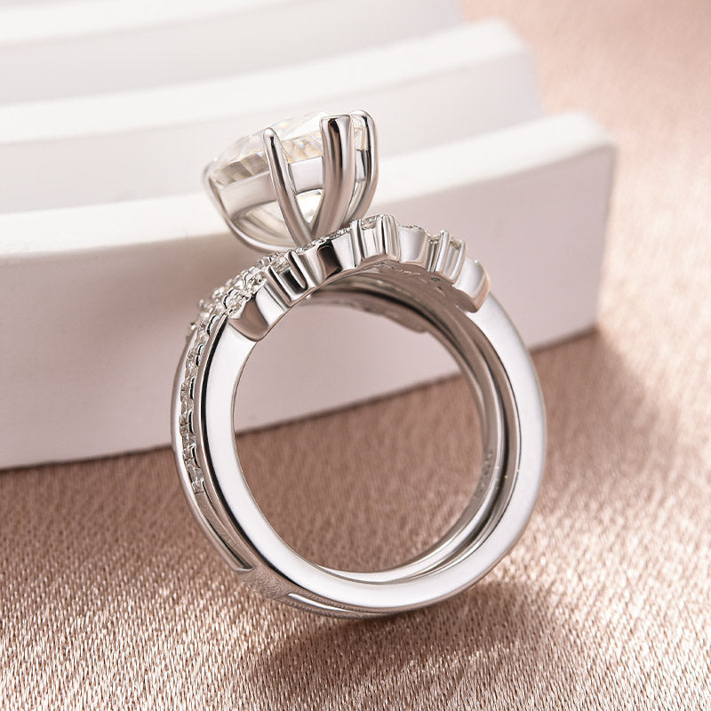 Moissanite 4.0 Ct Marquise Cut Insert Wedding Ring Set With Jacket Stack Wedding Band