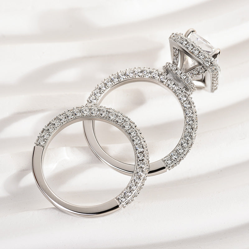 Ahabobo Luxury Halo Radiant Cut Wedding Ring Set