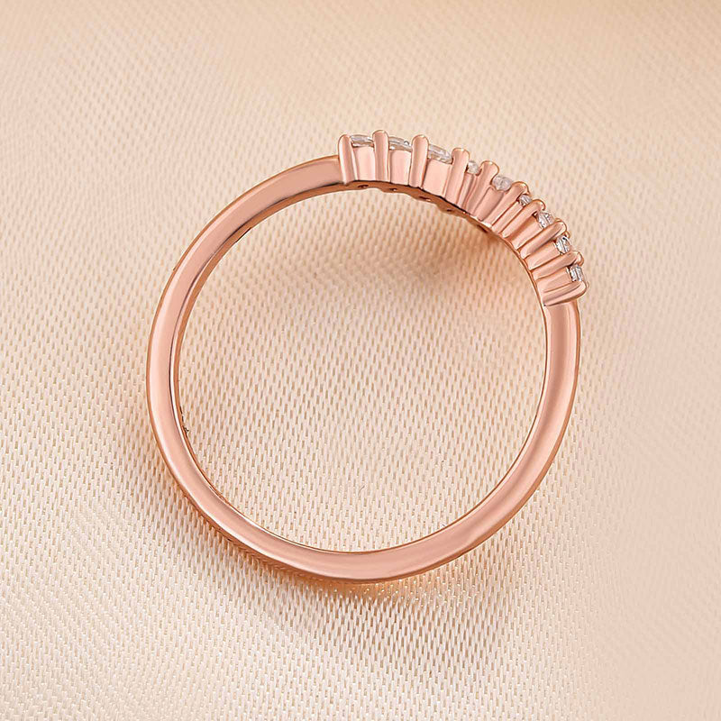Elegant Rose Gold Chic V Shaped Stacking Wedding Band In Sterling Silver