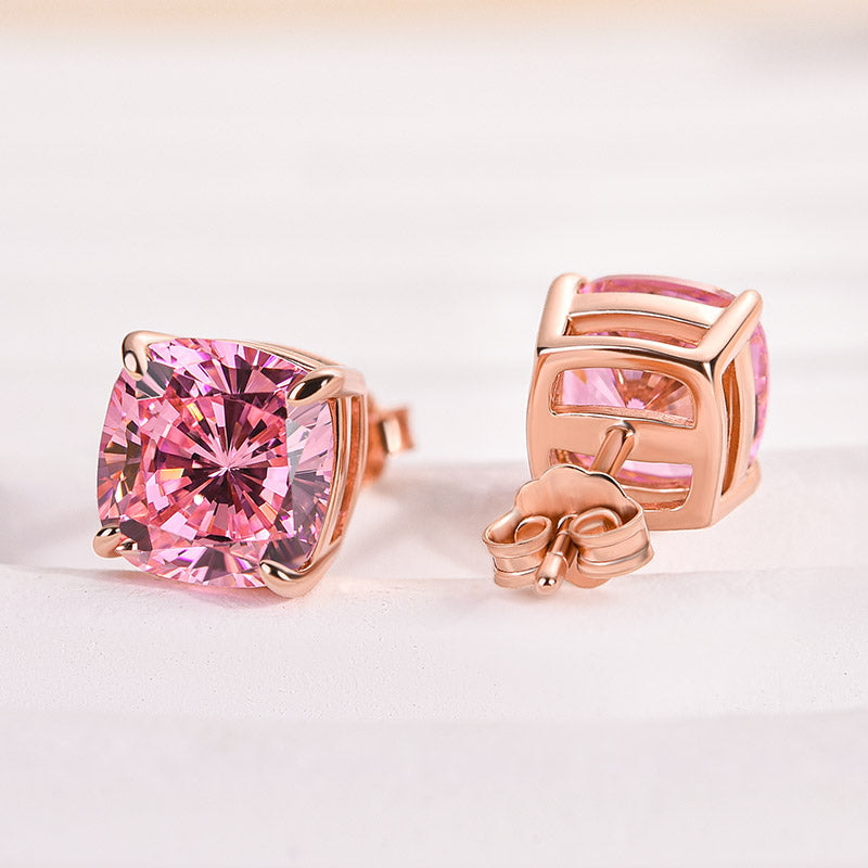 1.5Ct Special Rose Gold Morganite Pink Cushion Cut Earrings
