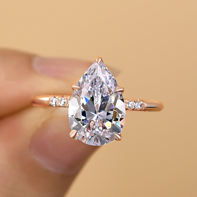Elegant Rose Gold Pear Cut Engagement Ring In Sterling Silver