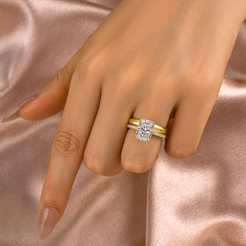 Maxine Moissanite 3.5 Ct Radiant Cut Wedding Ring Set with Wide Band