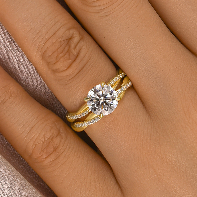 Ahabobo Moissanite Twist 2.0 Carat Round Cut Wedding Ring Set In Sterling Silver