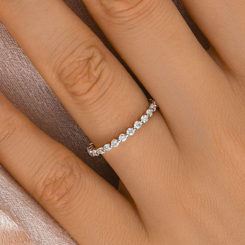 Ahabobo Moissanite Round Cut Full Eternity Wedding Band In Sterling Silver