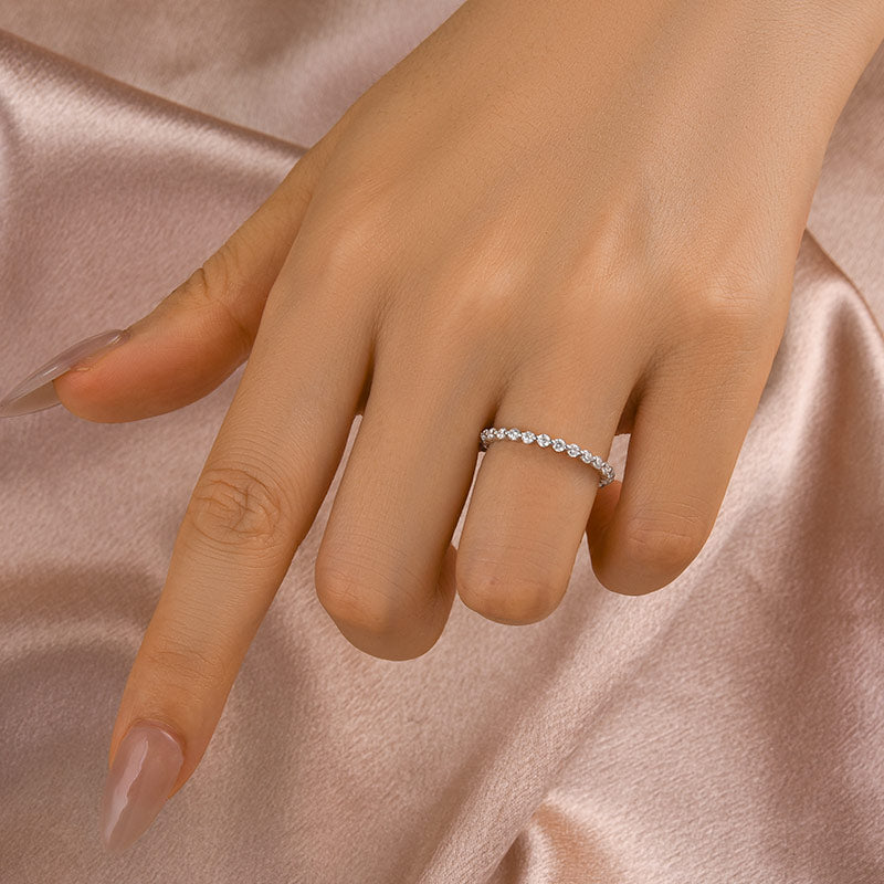 Ahabobo Moissanite Round Cut Full Eternity Wedding Band In Sterling Silver