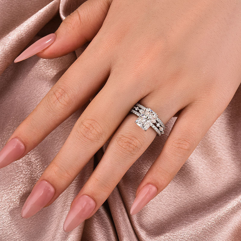 3.5 Carat Radiant Cut Simulated Diamond Wedding Ring with Round & Marquise Accents Bands