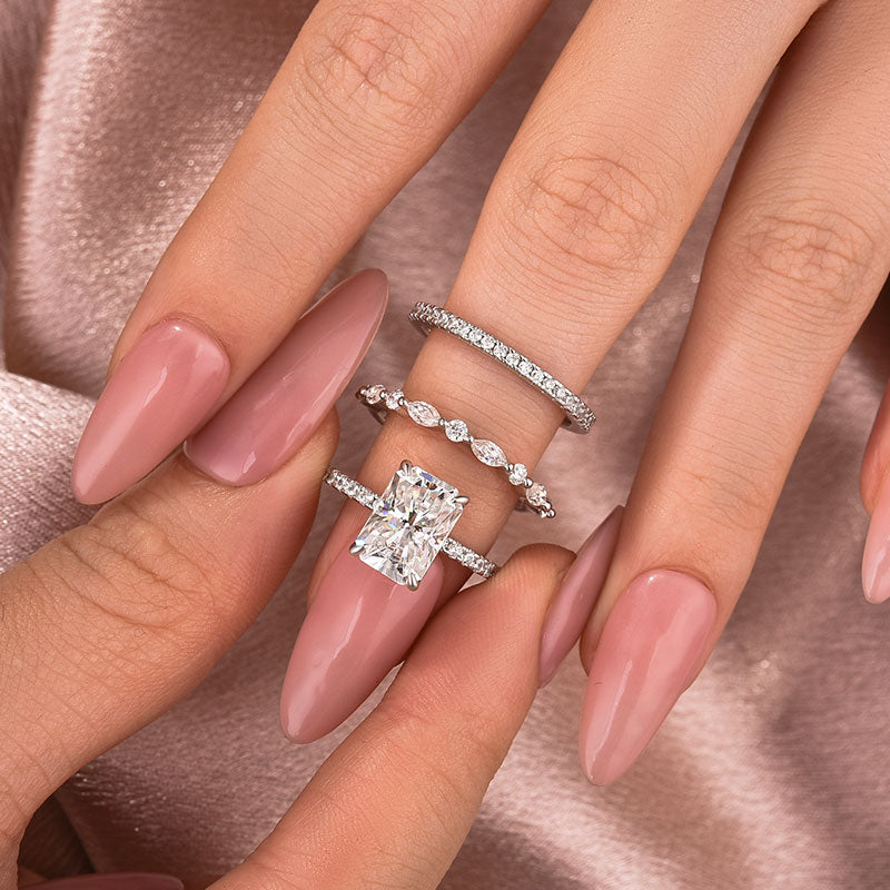 3.5 Carat Radiant Cut Simulated Diamond Wedding Ring with Round & Marquise Accents Bands