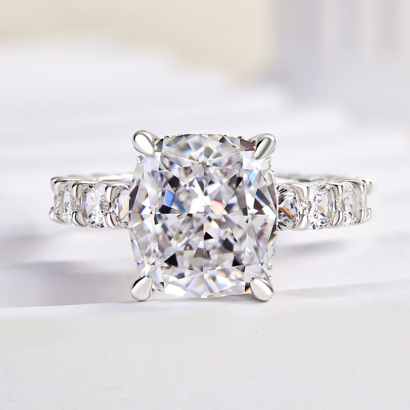 Ahabobo Sparkle 4.5Ct Cushion Cut Engagement Ring In Sterling Silver