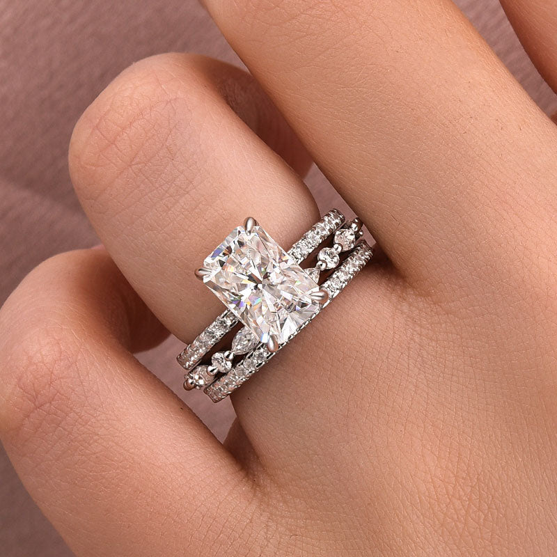 3.5 Carat Radiant Cut Simulated Diamond Wedding Ring with Round & Marquise Accents Bands