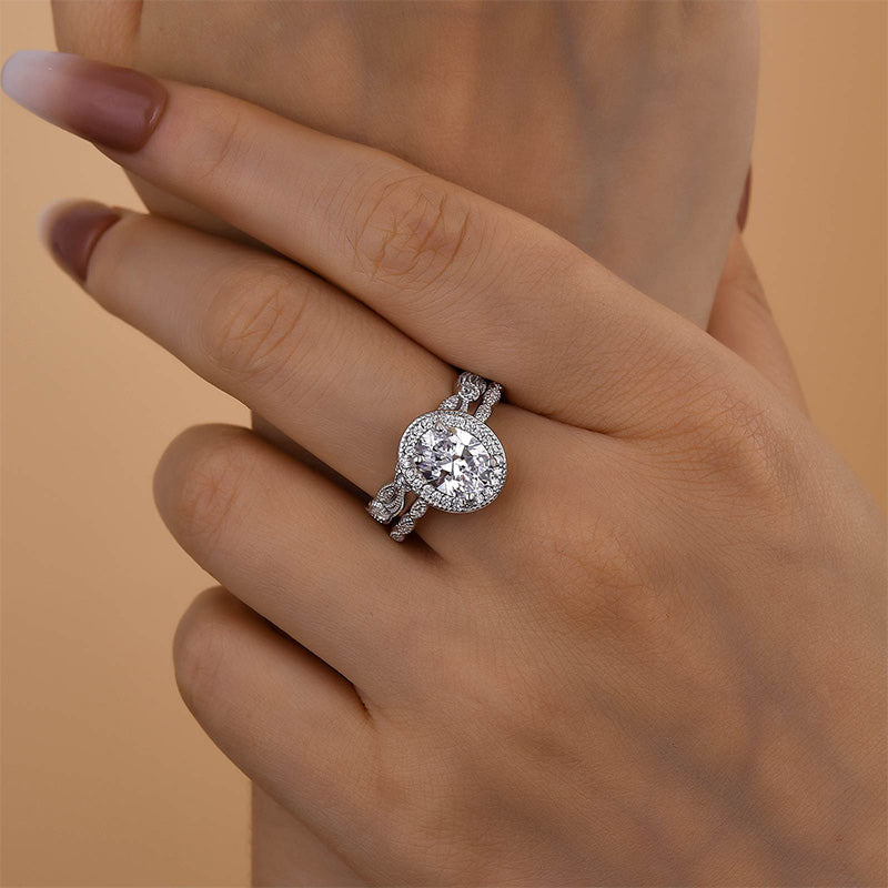 Vintage Art Deco Oval Cut Women's Wedding Ring Set In Sterling Silver
