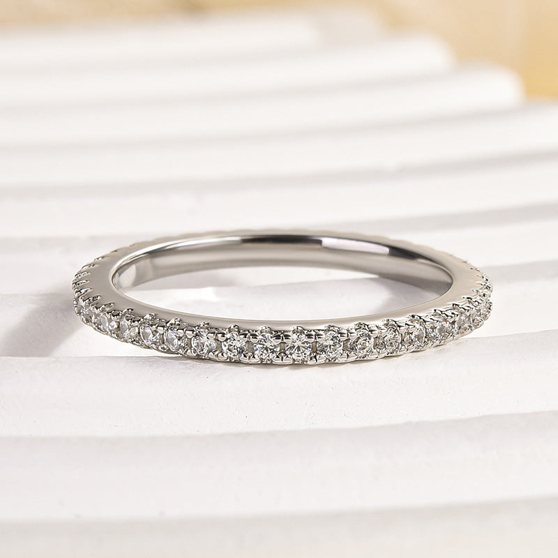 Sterling Silver Classic Full Eternity Thin Wedding Band For Women