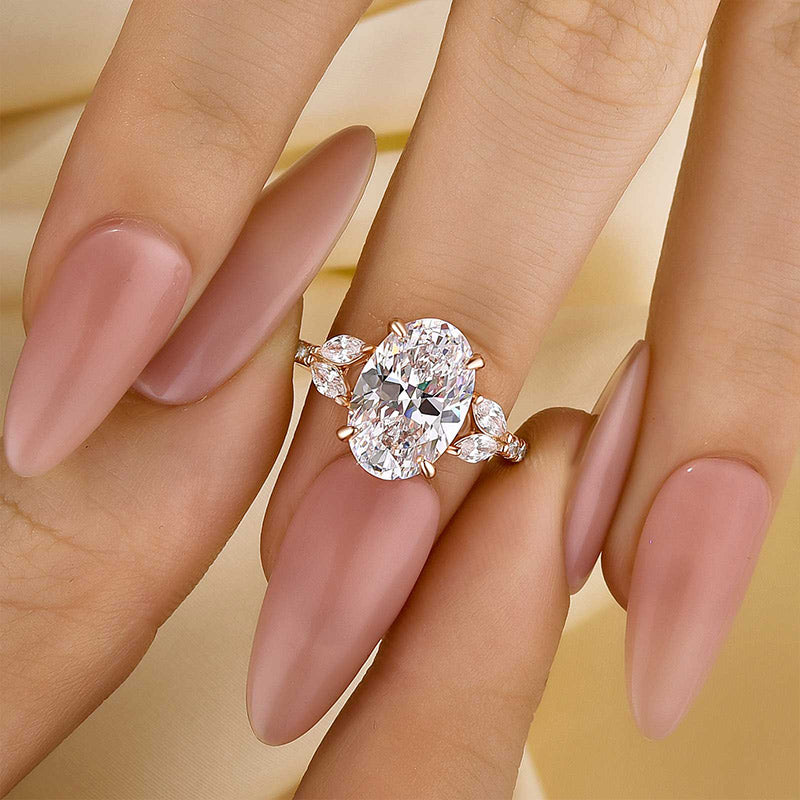 Ahabobo 4.0 CT Oval and Angled Marquise Five Stone Engagement Ring