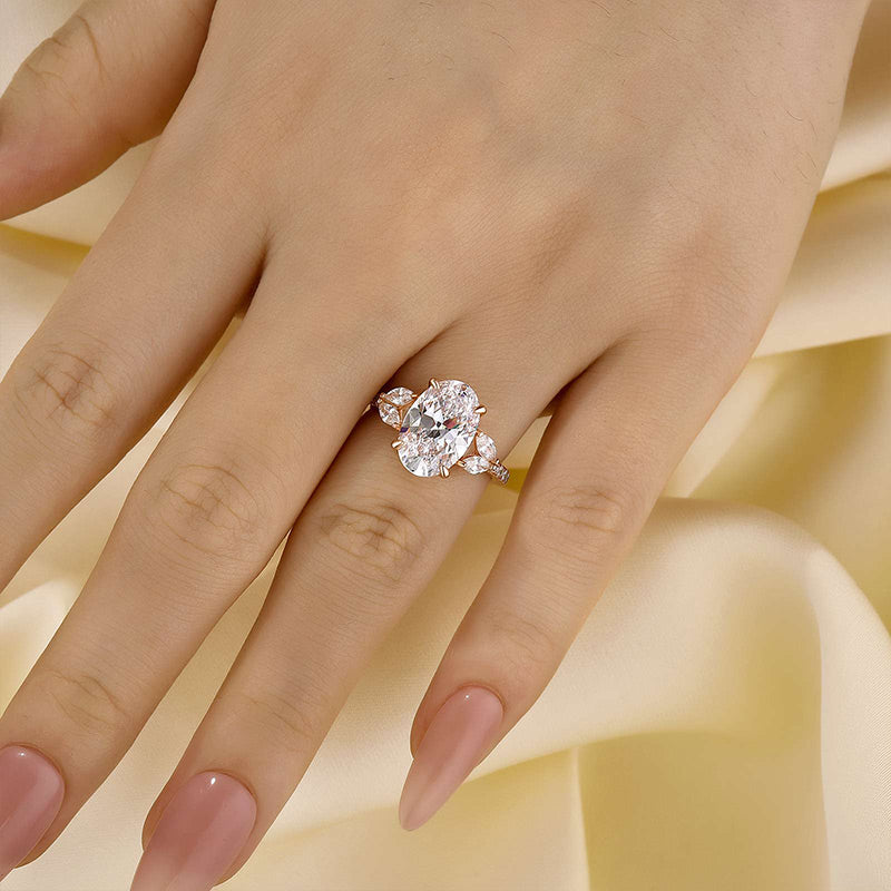 Ahabobo 4.0 CT Oval and Angled Marquise Five Stone Engagement Ring