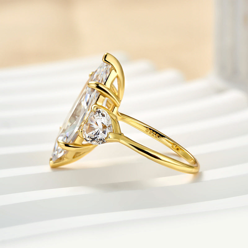 6.5Ct Marquise Cut Three Stone Yellow Gold Engagement Ring In Sterling Silver