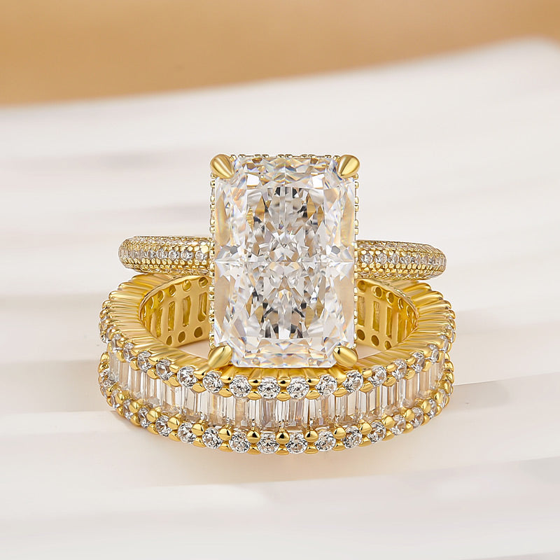 Ahabobo Elongated 5.0Ct Radiant Cut Wedding Ring With Emerald Cut Wedding Band