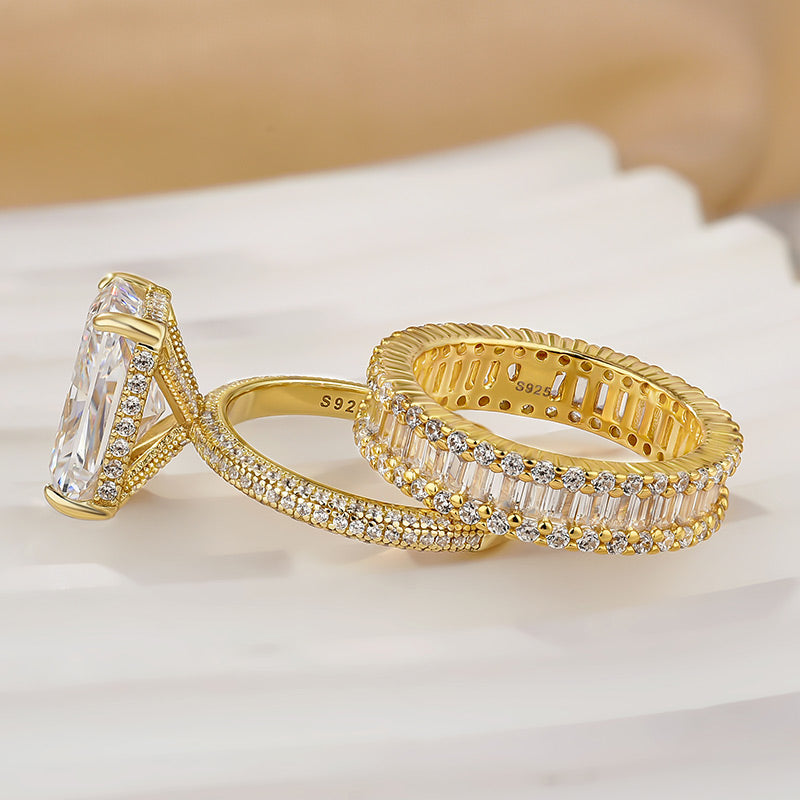 Ahabobo Elongated 5.0Ct Radiant Cut Wedding Ring With Emerald Cut Wedding Band