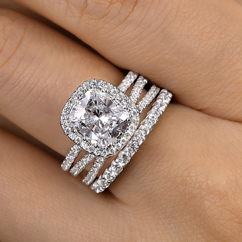 Attractive Halo Cushion Cut 3PC Wedding Set