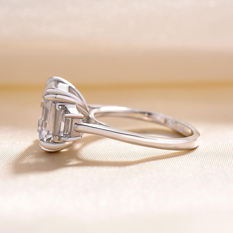Exclusive Asscher Cut Three Stone Women's Engagement Ring In Sterling Silver