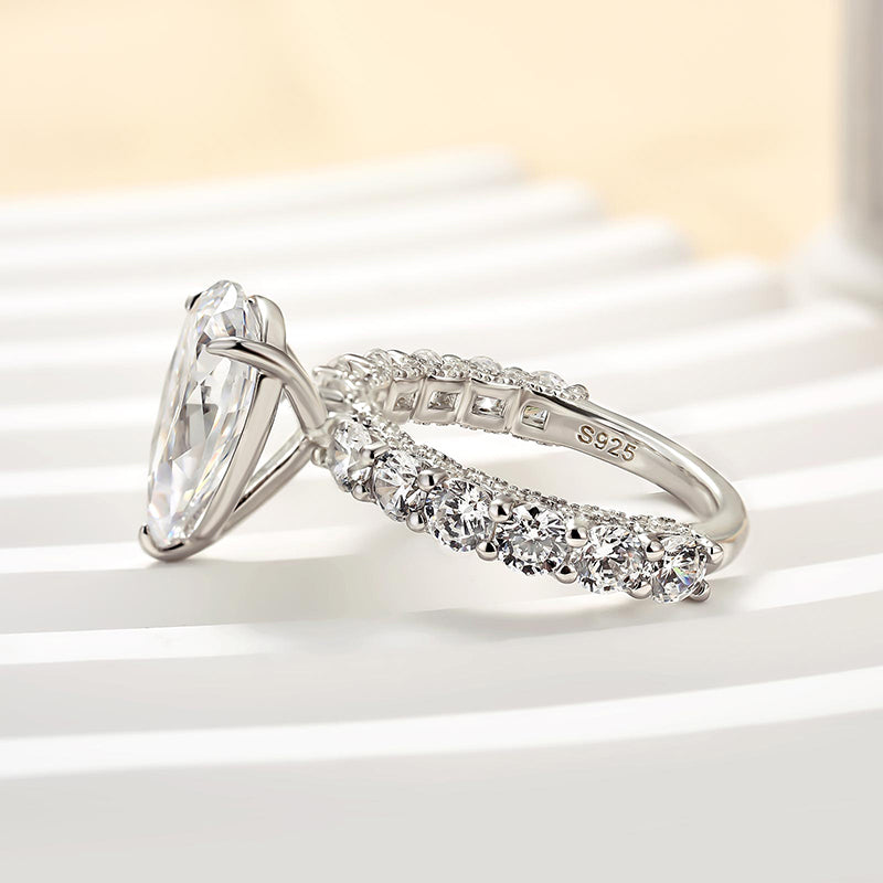 Ahabobo Luxurious 3Ct Pear Cut Engagement Ring In Sterling Silver