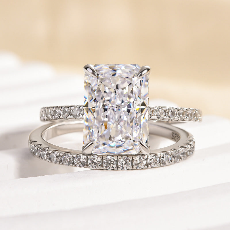 Ahabobo Moissanite 3.5CT Radiant Cut Wedding Ring Set In Sterling Silver