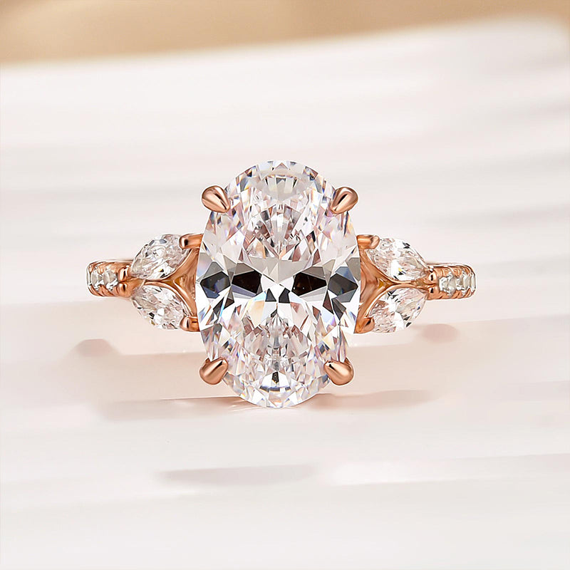 Ahabobo 4.0 CT Oval and Angled Marquise Five Stone Engagement Ring