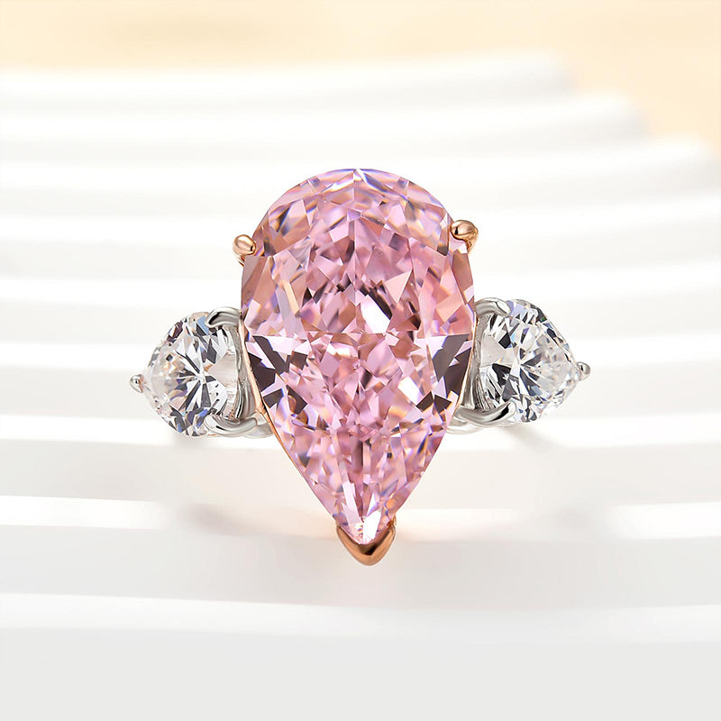 Ahabobo Lovely Pink Stone 8.0Ct Pear Cut Sapphire Three Stone Engagement Ring