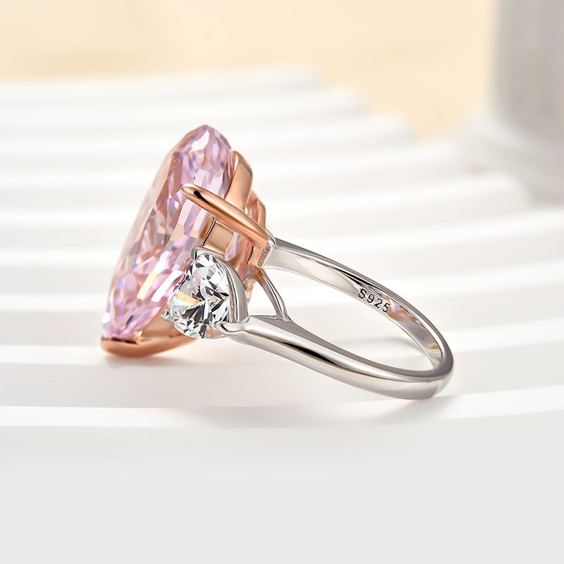 Ahabobo Lovely Pink Stone 8.0Ct Pear Cut Sapphire Three Stone Engagement Ring