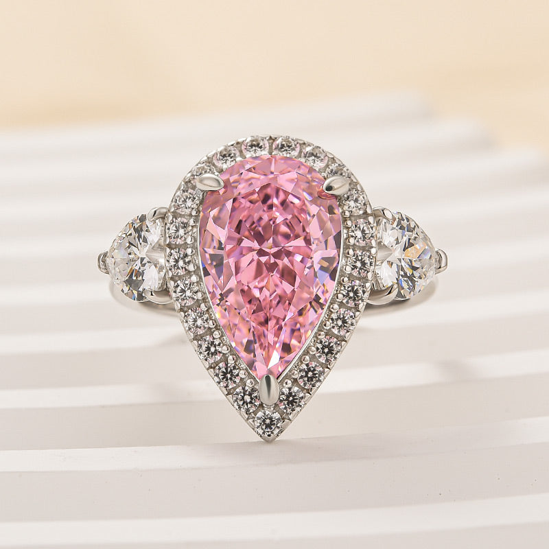 Ahabobo Beautiful Pear Cut Pink Sapphire Three Stone Engagement Ring