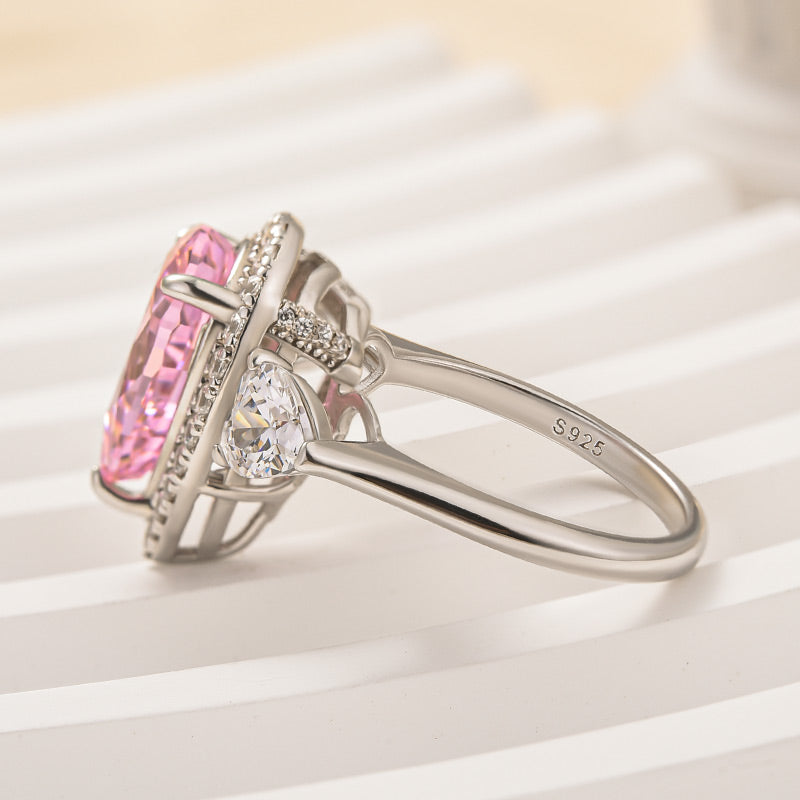 Ahabobo Beautiful Pear Cut Pink Sapphire Three Stone Engagement Ring