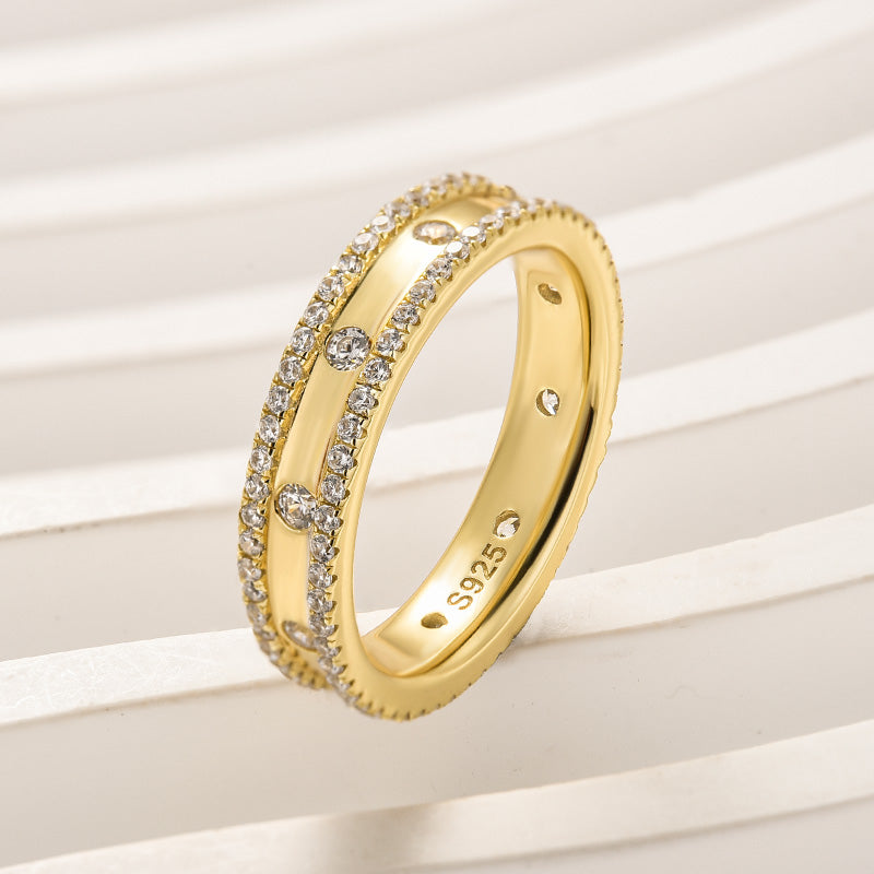 Gorgeous Yellow Gold Wide Women's Wedding Band In Sterling Silver