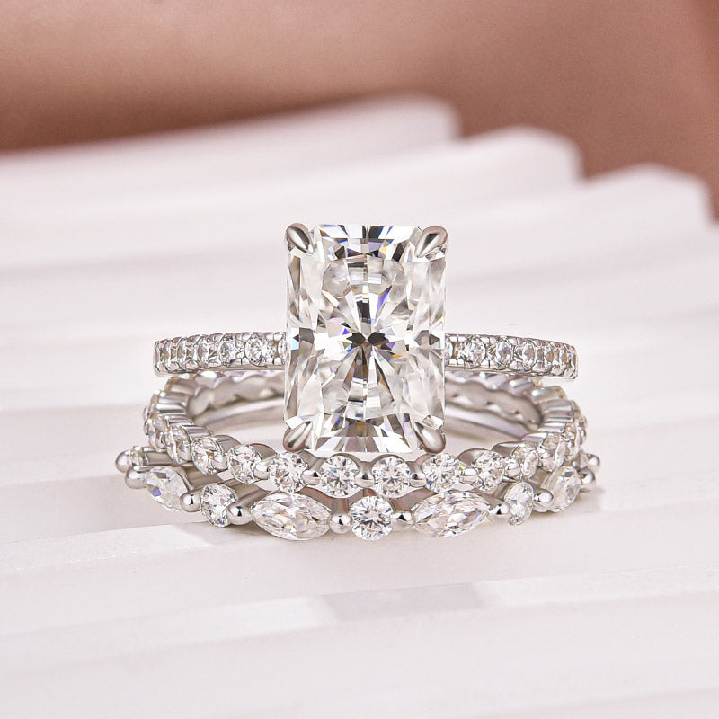 3.5 Carat Radiant Cut Simulated Diamond Wedding Ring with Round & Marquise Accents Bands