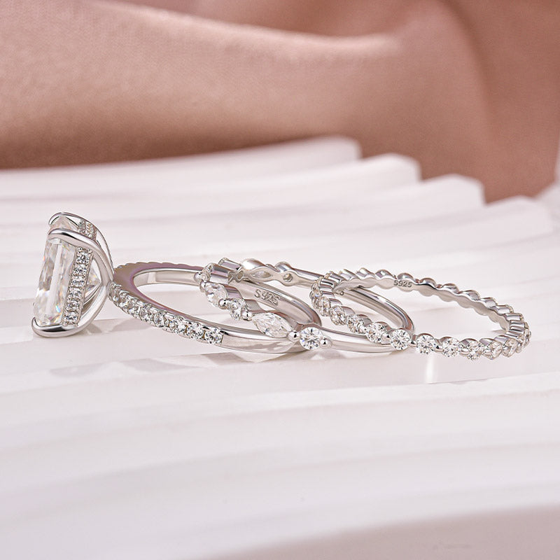 3.5 Carat Radiant Cut Simulated Diamond Wedding Ring with Round & Marquise Accents Bands