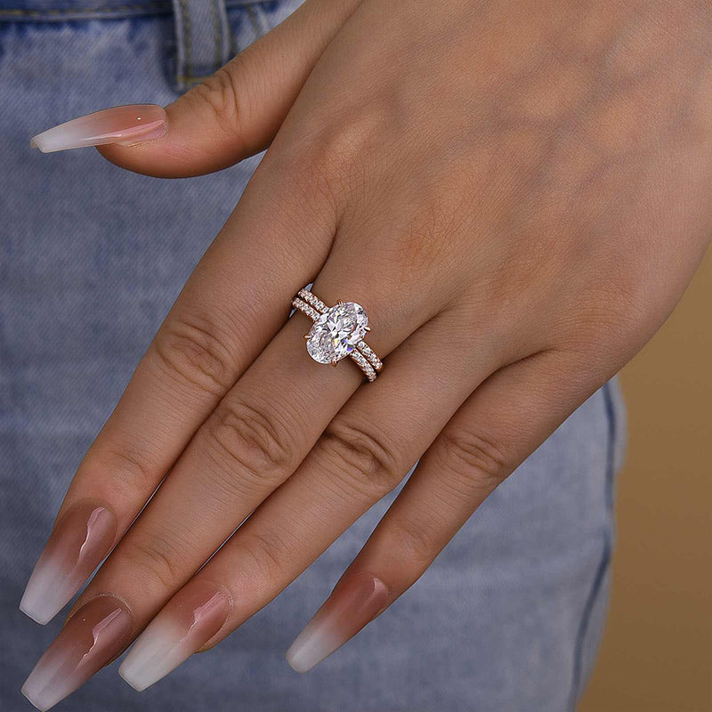4.0Ct Classic Created White Sapphire Oval Cut Wedding Ring Set