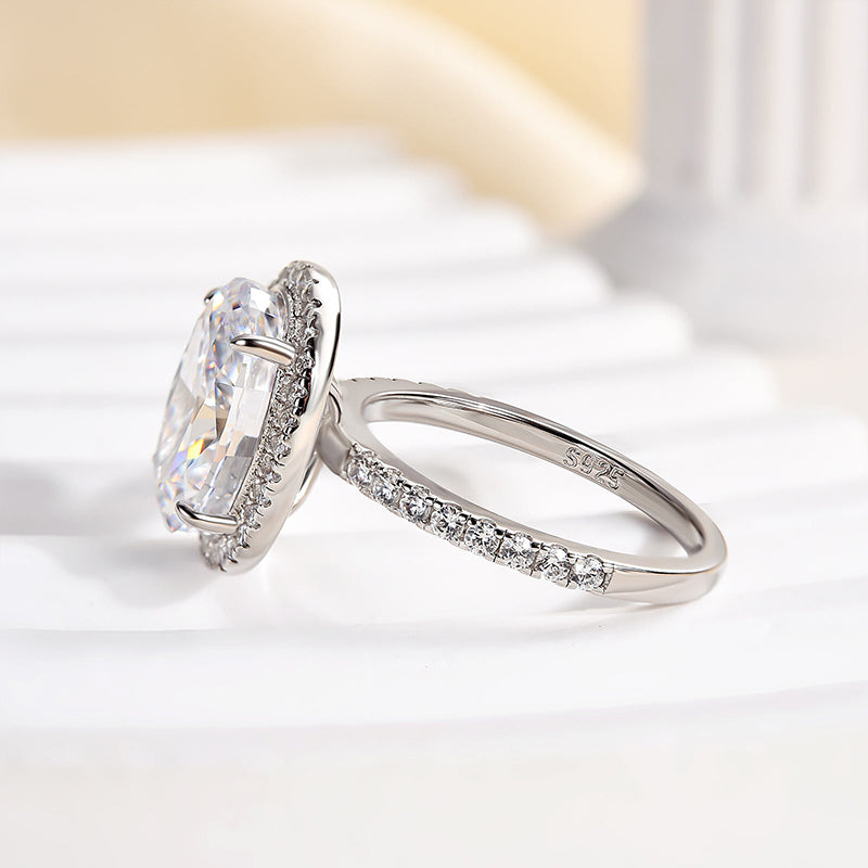 Lovely Halo Oval Cut Engagement Ring For Women In Sterling Silver