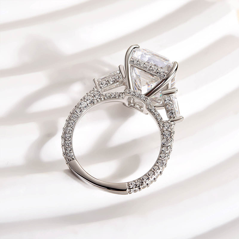 Ahabobo 7.5Ct Emerald Cut Three Stone Engagement Ring In Sterling Silver