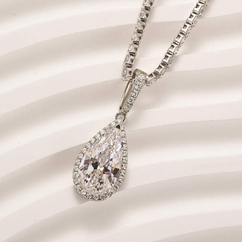4.0Ct Sparkle Halo Pear Cut Tennis Chain Women's Necklace In Sterling Silver
