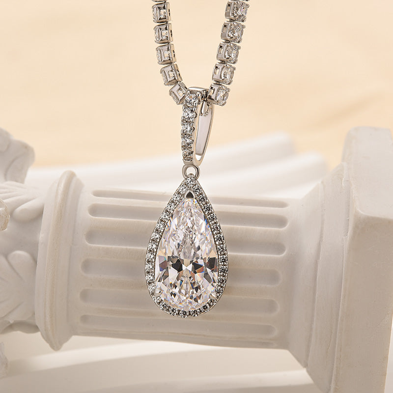 4.0Ct Sparkle Halo Pear Cut Tennis Chain Women's Necklace In Sterling Silver
