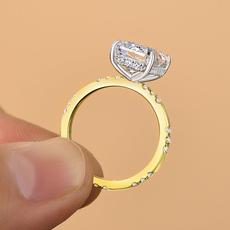 Gorgeous Two-Tone 6Ct Emerald Cut Engagement Ring
