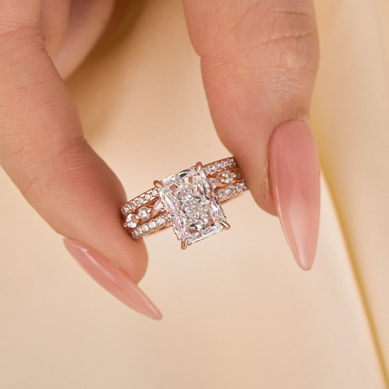 3.5 Carat Radiant Cut Simulated Diamond Wedding Ring with Round & Marquise Accents Bands